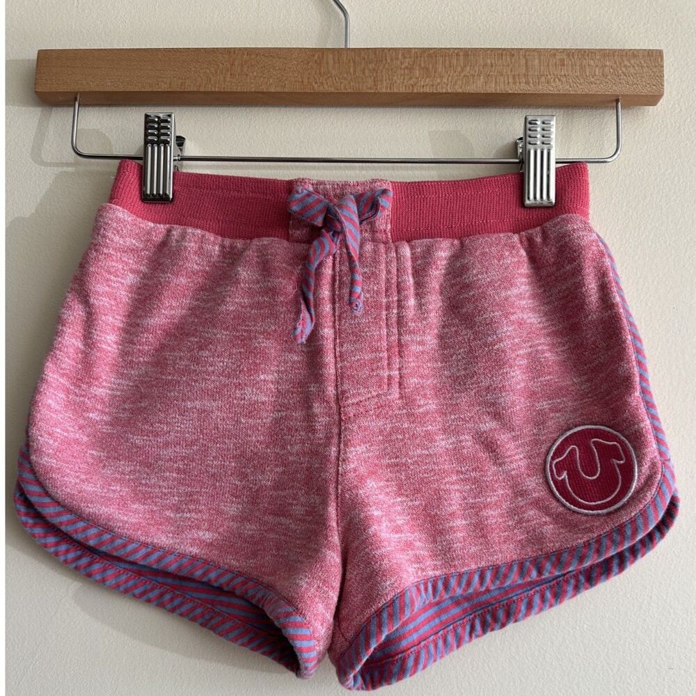 True Religion Girls Sweat Shorts Size 6X Pink Heathered Dolphin Hem Lounge